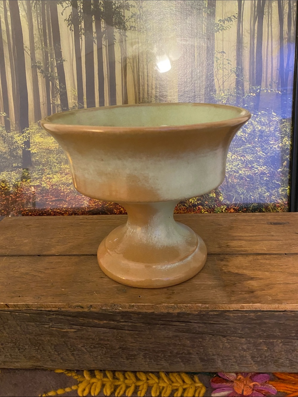 Frankoma Two-Tone Tan and pale green Pedestal Bowl